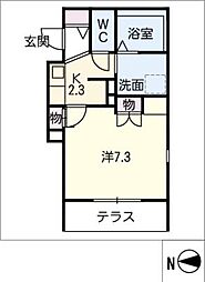 ヘーベル名西 1階1Kの間取り