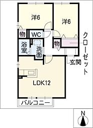 シェルボヌールＡ棟 1階2LDKの間取り