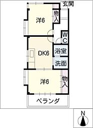 サンシャイン 2階2DKの間取り