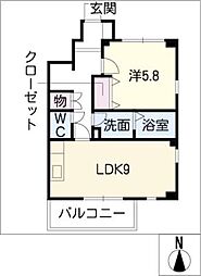 ビースティコート・Ｓ 1階1LDKの間取り