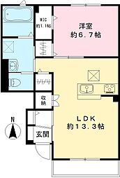 ハニーA棟 1階1LDKの間取り