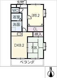 Ｌｏｇｅｍｅｎｔ　Ｓｕｚｕｋｉ 3階2DKの間取り