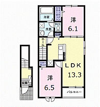 パインフィールドII 203 ｜ 岐阜県羽島郡笠松町米野252番地1（賃貸アパート2LDK・2階・59.55㎡） その2