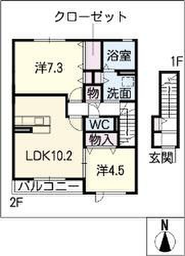 リコ　プロスペラーレ　B 205｜岐阜県可児市矢戸(賃貸アパート2LDK・2階・60.32㎡)の写真 その2