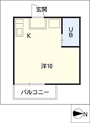 イーストヒル 1階ワンルームの間取り