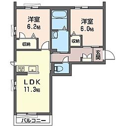 クレール・ドゥ・リュンヌ 2LDKの間取図画像