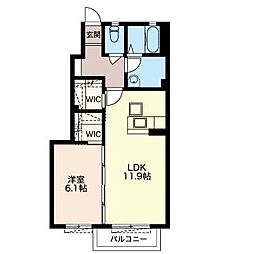 ロワール　Ａ 1階1LDKの間取り