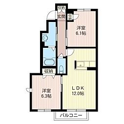 セントラルレジデンス 2LDKの間取図画像
