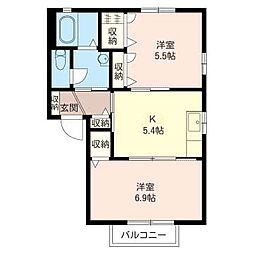 ヴィルドミールB 2Kの間取図画像