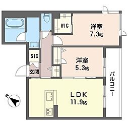 ＮレジデンスI 00302 3階2LDKの間取り