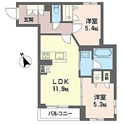 パウライフ ベレオイースト 2LDKの間取図画像