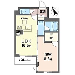 パウライフ ベレオイースト 1LDKの間取図画像