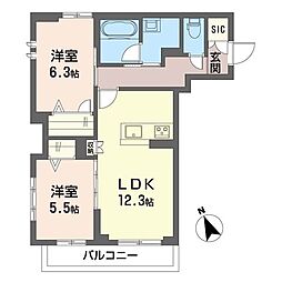 パウライフ ベレオイースト 2LDKの間取図画像
