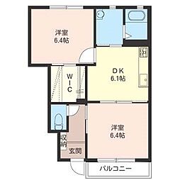 グロリアスヒルC 2DKの間取図画像