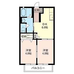 グロリアスヒルE 2DKの間取図画像