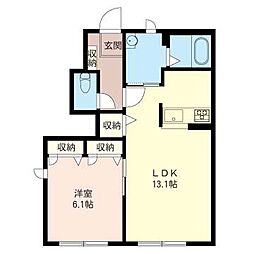 グロリアスヒルD 1LDKの間取図画像