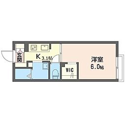 マイコート中河原B棟 1Kの間取図画像