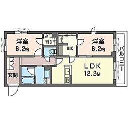 エクラージュ国立 2LDKの間取図画像