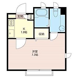 パパスプランタン 1Kの間取図画像