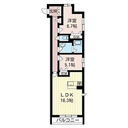 MAISONPARKLANES 2LDKの間取図画像