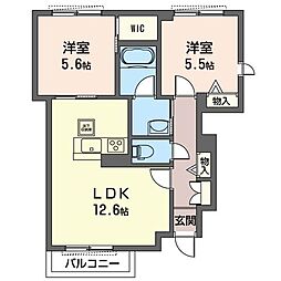 ソレアード 2LDKの間取図画像