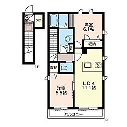ハイツ柚子 2LDKの間取図画像