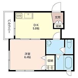 カサフローレス 1DKの間取図画像
