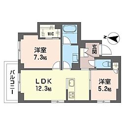 グランセーヌ 2LDKの間取図画像