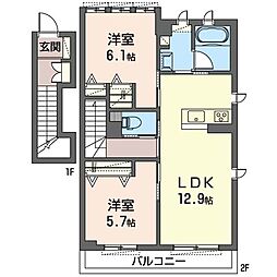 モデルノ　Ｎ 00205 2階2LDKの間取り