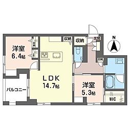 フェリシア 2LDKの間取図画像
