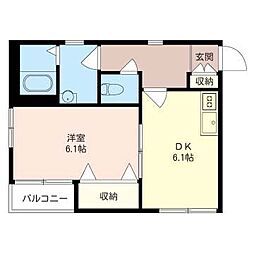 クレイン深沢 1DKの間取図画像