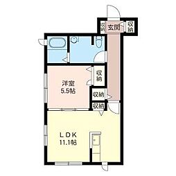 フラット下馬 1LDKの間取図画像