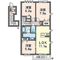 フレンズひばりヶ丘2号棟 3LDKの間取図画像