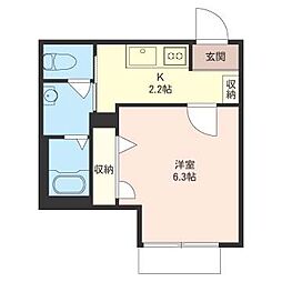 ベル・グランメール 1Kの間取図画像