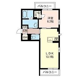 オークレジデンスB 1LDKの間取図画像
