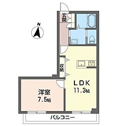 松が岡ヴィレッジ 1LDKの間取図画像