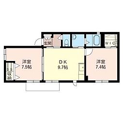 グランドソレーユA 2DKの間取図画像