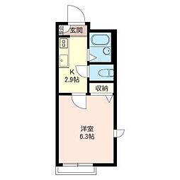 フジハマ 1Kの間取図画像