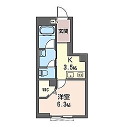 カーサセイント 1Kの間取図画像
