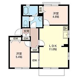 アーバン金井D 2LDKの間取図画像