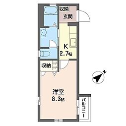 フラッツブルーム 1Kの間取図画像