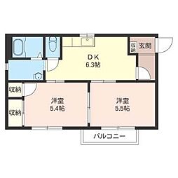 パールヒル 2DKの間取図画像
