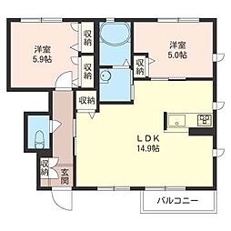 シャーメゾンあい 2LDKの間取図画像