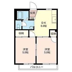 アネックス　Ｋ＆Ｍ 1階2DKの間取り
