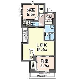 カーラブランシェ 2LDKの間取図画像