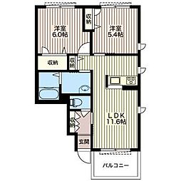 エスポワールB 2LDKの間取図画像