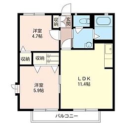 ウェストファミール 2LDKの間取図画像