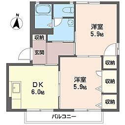 アルストミハリA 2DKの間取図画像