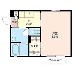 グランビュー 1Kの間取図画像