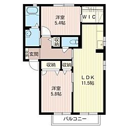 クレアトゥールB 2LDKの間取図画像